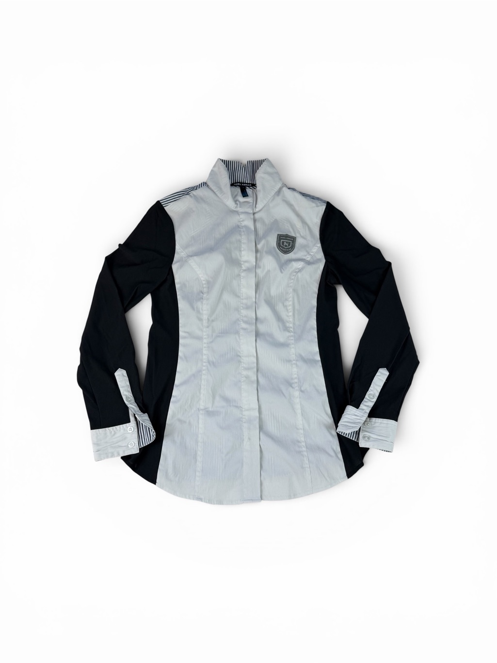 Noel Asmar Equestrian Show Shirt Women Black White Long Sleeve Riding Top Medium